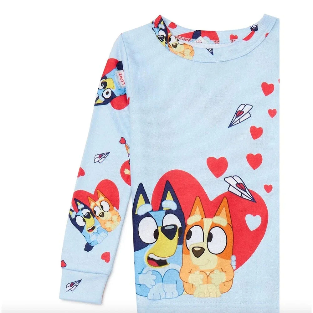 Bluey Valentine's Day Two Piece Toddler Pajama Sets Size 2T or 3T Blue W/ Hearts